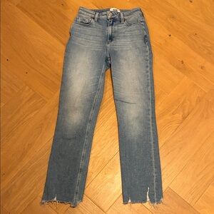PAIGE Distressed Straight Leg Denim Jeans
